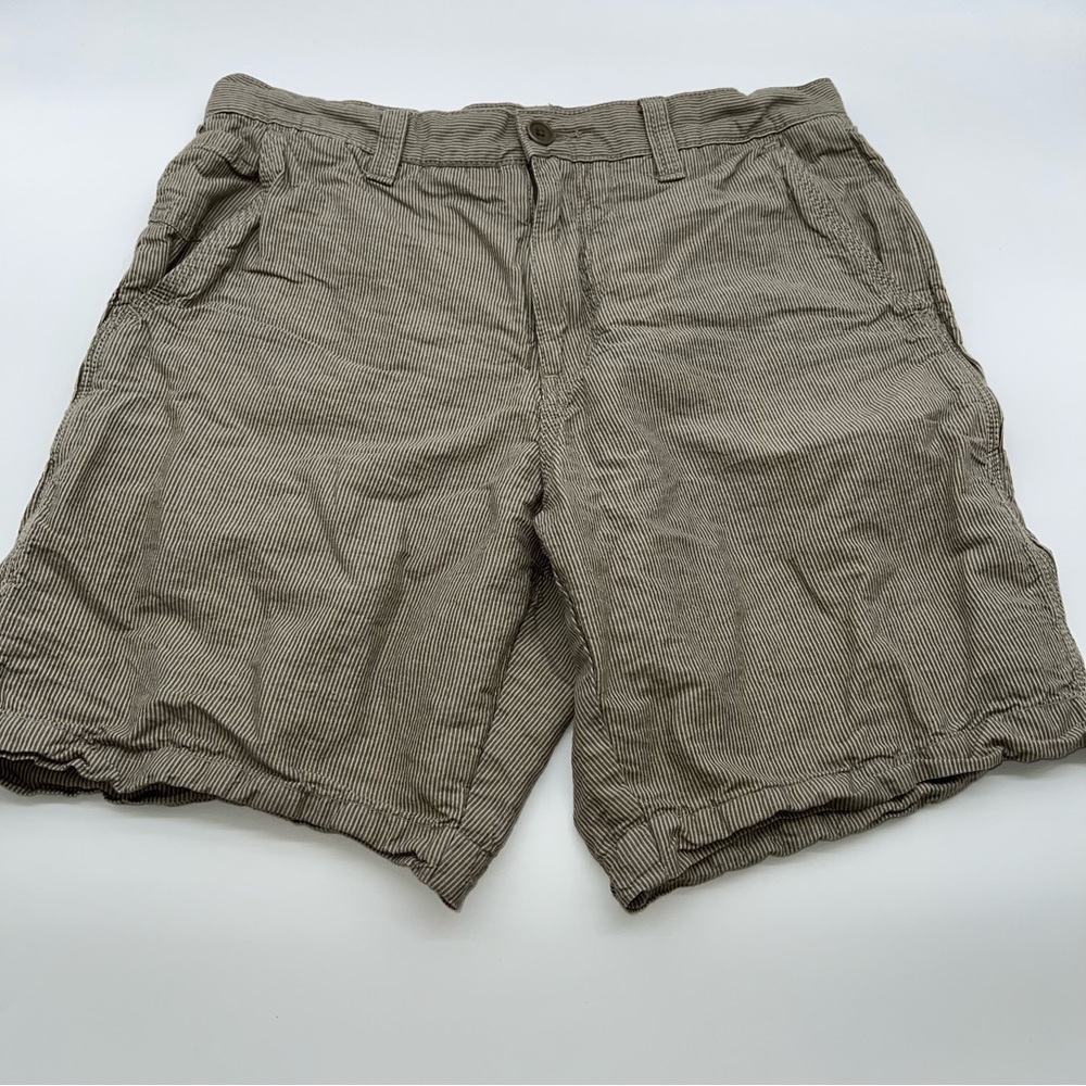 John Varvatos Tan and Cream Striped Linen/Cotton Blend Long Shorts-Size 32